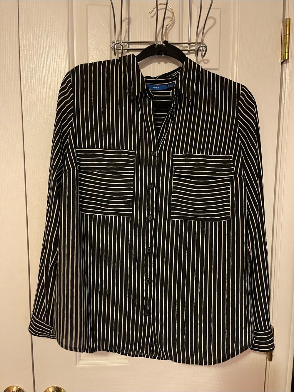 Apt. 9 Black & White Striped Button Down Blouse M